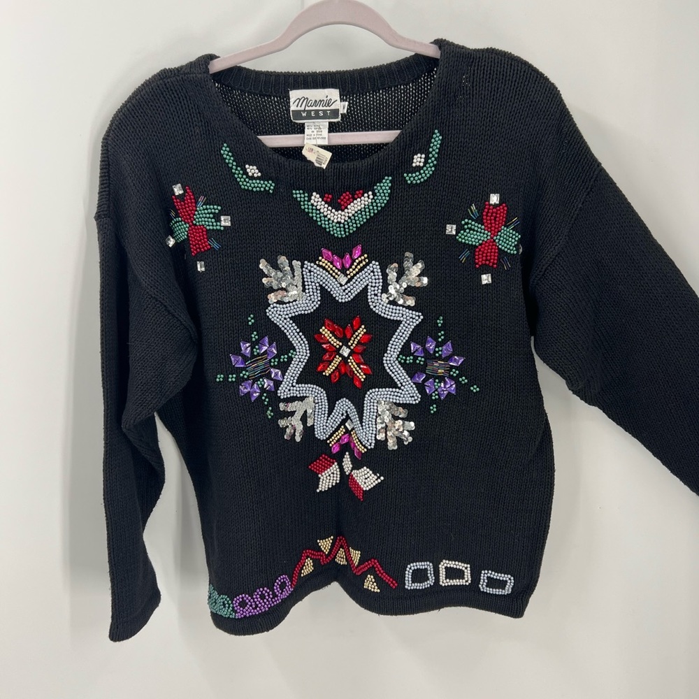 Marnie West vintage Christmas snowflake heavily embellished sweater M